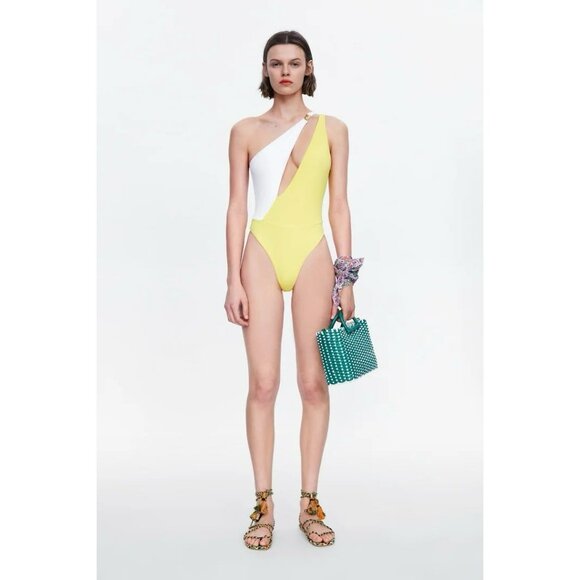 Zara NEW One Piece Colorblock Swimwear Size Small - Picture 2 of 9